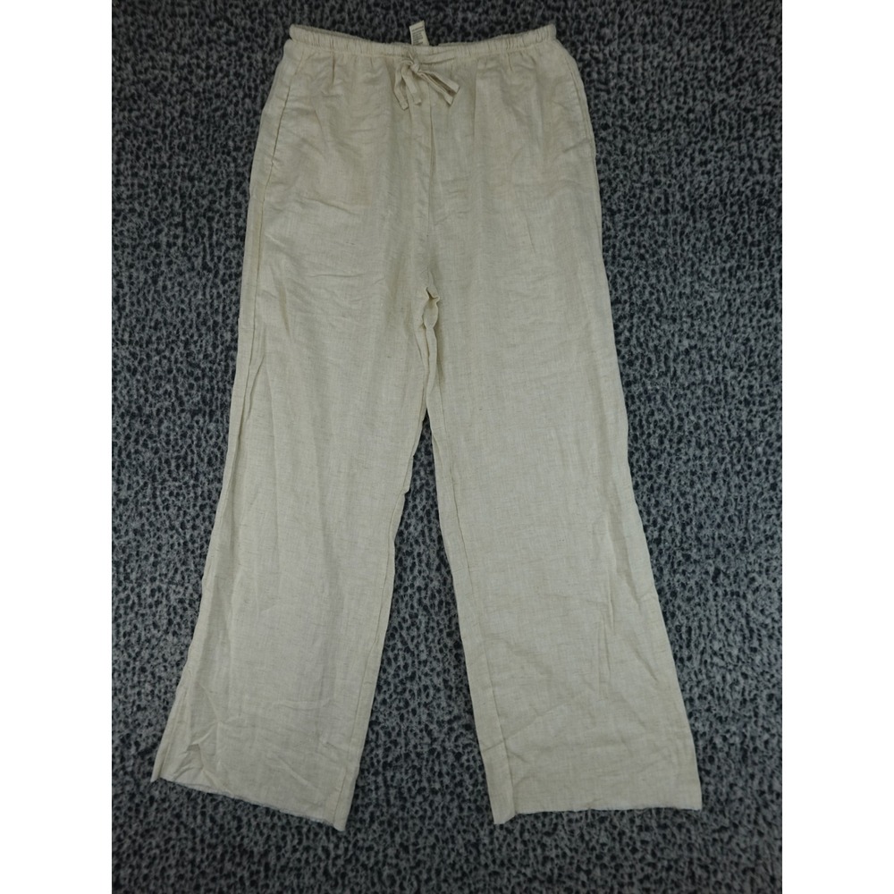 Blenca Linen Blend Wide Leg Pants Womens Size M Beige Drawstring Coastal Boho